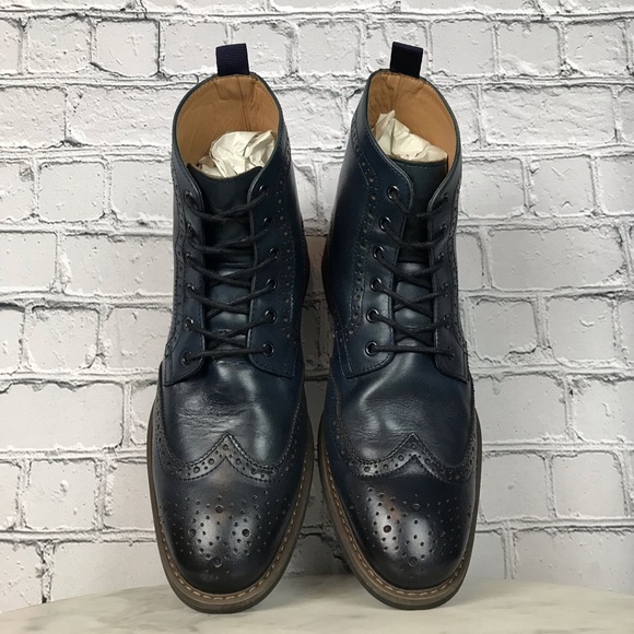 La Milano Patina Collection Mens Leather Blue Oxford Wingtip Boots Size 12 LZ181 - Picture 3 of 13